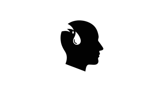Black silhouette of a man's head with a tear drop.