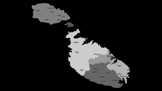 Vector map of Malta with names of cities and with borders city