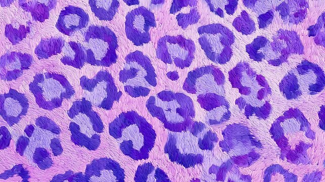 Abstract artistic pattern of purple leopard spots painted with visible brushstrokes on pink