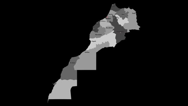 Vector map of Morocco with names of cities and with borders city