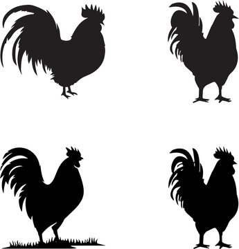 Rooster Silhouette Vector Set

