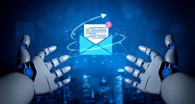 An AI assistant manages an email inbox, prioritizing new messages and notifications. This automated communication system streamlines digital correspondence and information flow. Fermion