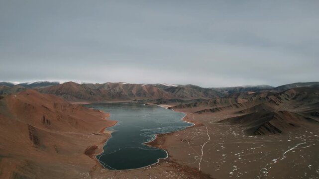 Aerial View Of Dund Lake Bayan Ulgii Mongolia Scenic Remote Nature