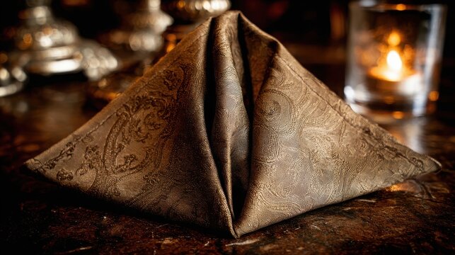 A folded silk ascot with a subtle paisley pattern showcasing elegant fabric detail