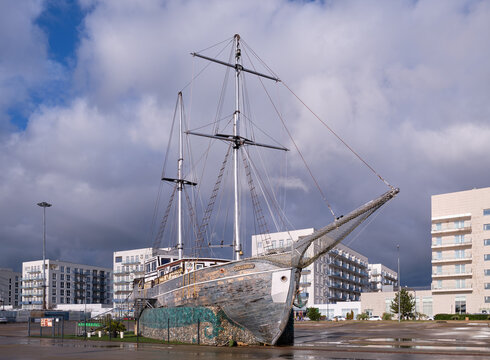 Museum ship brigantine Saint Victoria in the Adler port. Sirius. Krasnodar Krai. Russia