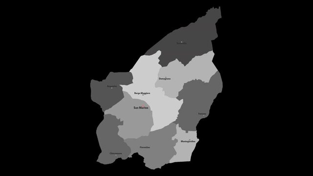 Vector map of San Marino with names of cities and with borders city