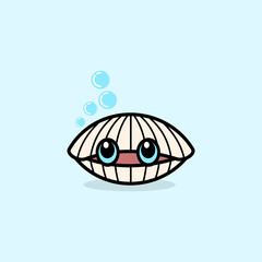Obraz premium Cute Clam Character with Pearl and Bubbles Illustration