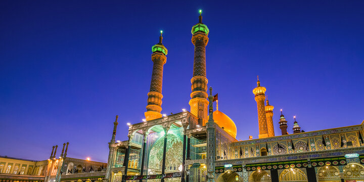 Tourists and pilgrims on one of the courtyards of Fatima Masumeh Shrine ni Qom holy city, Iran