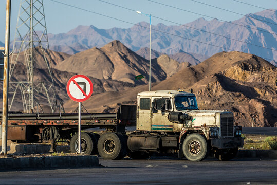 Truck on the road in Yazd Province, Iran