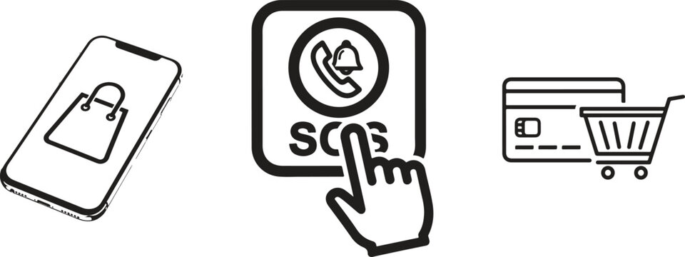 Secure online payment, ecommerce icons, mobile shopping symbols, safe checkout graphics