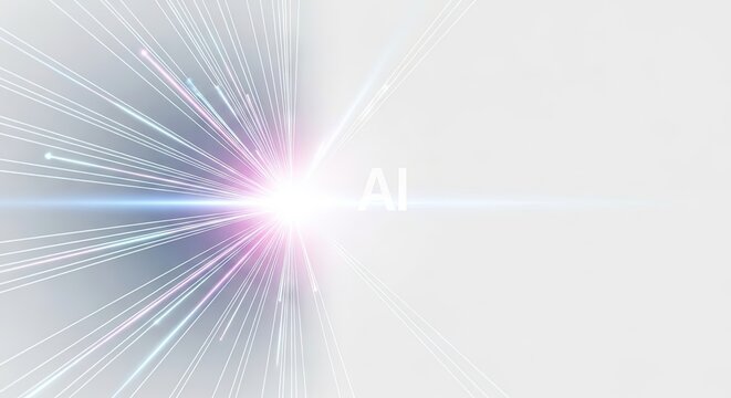 Abstract Artificial Intelligence AI Technology Background with Glowing Light Burst and Digital Data Lines