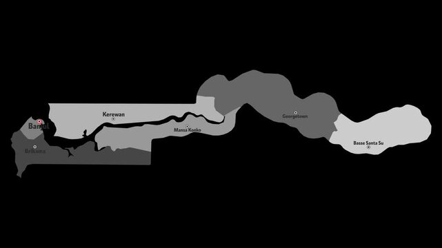 Vector map of Gambia with names of cities and with borders city