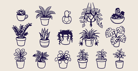Modern plant nursery doodles, hand drawn succulent sketches, organic garden center icons, green thumb lifestyle elements, whimsical watering can clip art, backyard planting sticker set, botanical stud © Geetaroy