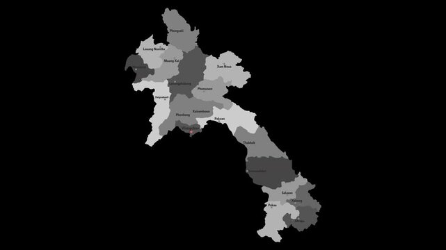 Vector map of Laos with names of cities and with borders city