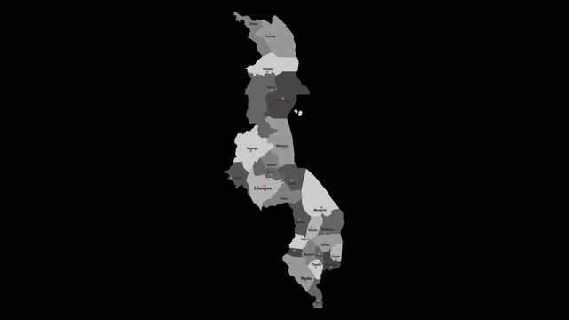 Vector map of Malawi with names of cities and with borders city