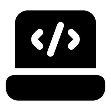 Laptop Coding Glyph Icon Vector, Solid Coding and Programming Symbol for Developer and Web Design Concept