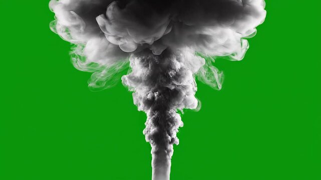 Dramatic Mushroom Cloud Explosion Smoke on Green Screen with Alpha Channel for VFX Compositing