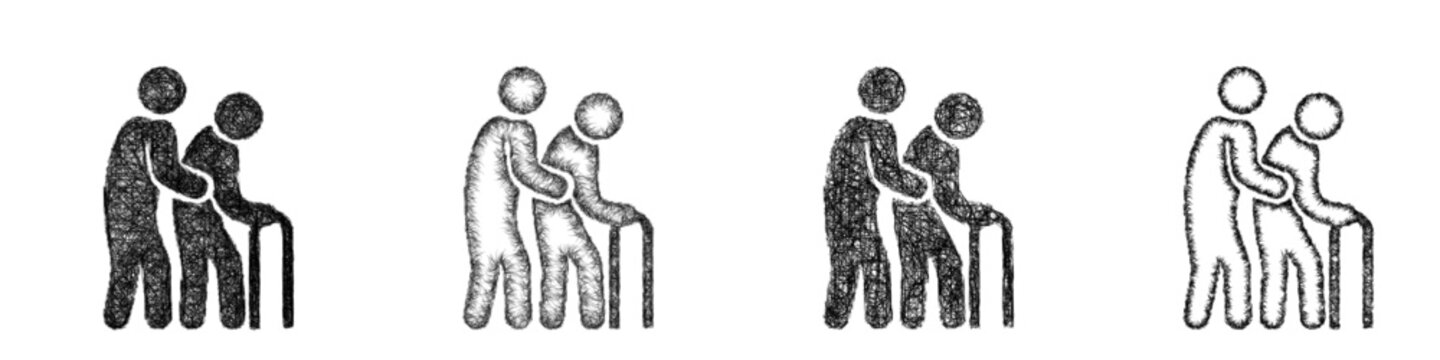 Sketch senior assistance icon design set