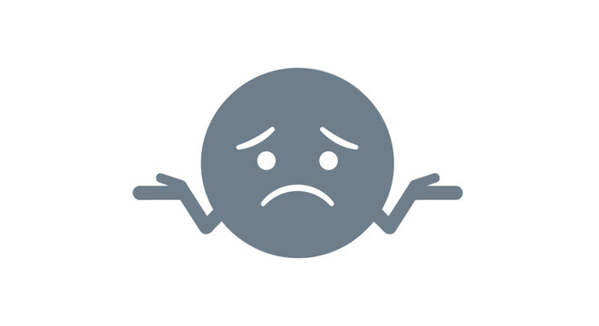 A gray emoticon with a frowning face and shrugging arms.