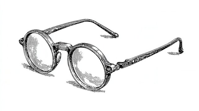 Round vintage eyeglasses engraving sketch illustration classic optical accessory retro style design