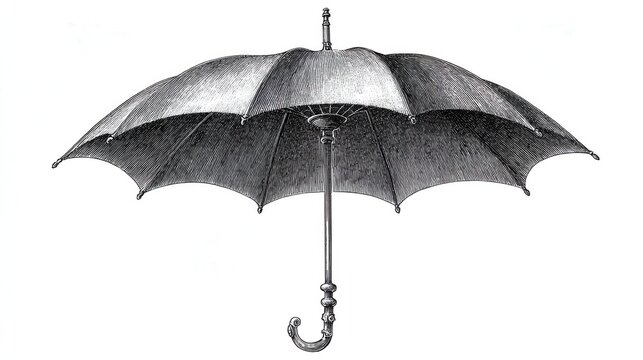 Vintage umbrella engraving sketch illustration classic rain protection accessory isolated
