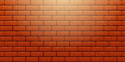 Fototapeta premium Red brick wall texture background with top spotlight. Masonry background with realistic grain and subtle lighting. Modern architectural backdrop for design and text. Vector illustration