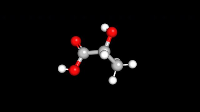 Lactic Acid Chemical Peel 3D Animation Rotating Molecular Structure Seamless Loop Alpha Transparent Background 4K Scientific Medical Concept