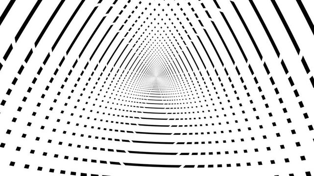 Black and white triangular tunnel with dotted lines and stripes abstract background