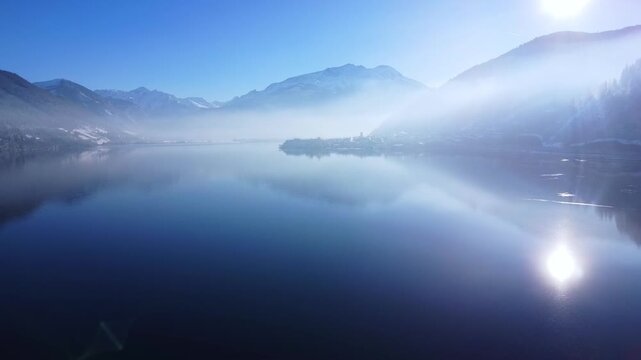 Aerial Zell am See Winter Alps and Frozen Lake Panorama