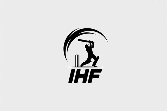 Black logo design featuring a cricket player silhouette in action with the letters ihf below it Vector