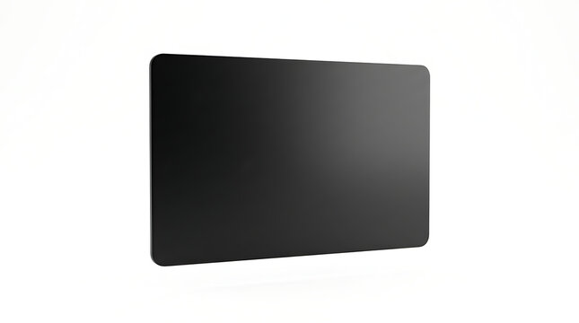 Sleek black rectangular electronic device with rounded corners on a clean white background, minimalist design.