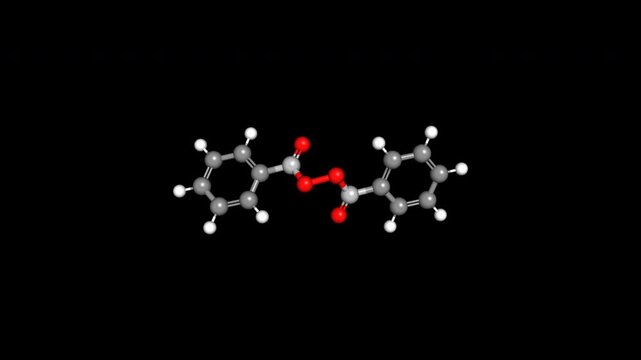 Benzoyl Peroxide Acne Skincare 3D Animation Rotating Molecular Structure Seamless Loop Alpha Transparent Background 4K Scientific Concept