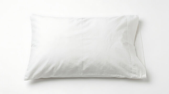 A clean, white pillowcase is neatly folded and presented on a plain white background, suggesting comfort and simplicity.