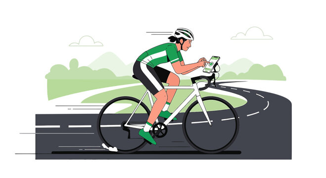 Cyclist Riding Bike on Road, Training, Sport, Healthy Lifestyle