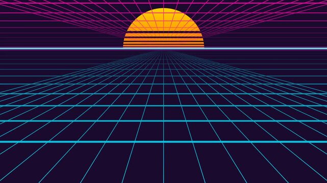 Retro Futuristic Synthwave Grid Landscape