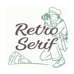 Obraz premium Retro photographer logo, vintage camera illustration, serif typography, graphic design element