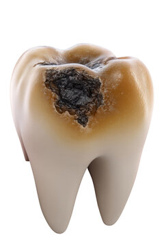 Decay and Damage: A close-up of a diseased tooth, revealing the extent of decay and the damage caused by cavities.