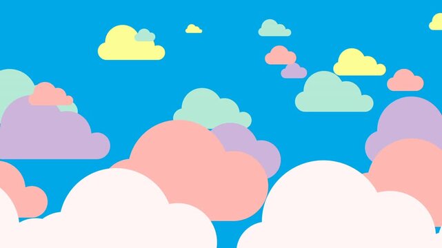 Colorful Flat Vector Clouds on Blue Sky Background