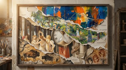Artistic Timeline of Historical Eras Art Collage Historical Timeline Ancient Renaissance Art Styles. Concept featuring art, collage, historical, timeline, ancient for professional commercial design.