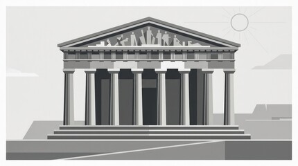 Obraz premium Classic Greek Temple Illustration Greek Architecture Temple Black And White Classical Columns Monochrome Historical. Concept featuring greek architecture, temple, black and white, classical, column...