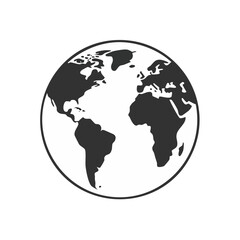 Fototapeta premium Stylized Earth globe icon graphic depiction of continents and oceans in black and white