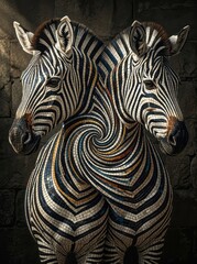 Obraz premium Artistic Mosaic of Two Zebras Zebra Mosaic Art Wildlife Animals Nature Design. Concept featuring zebra, mosaic, art, wildlife, animals for professional commercial design.