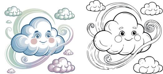 Fototapeta premium cloud vector illustration clipart and lineart for children colouring book 