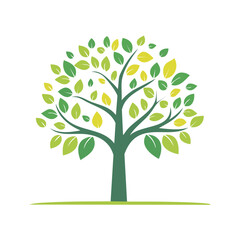 Obraz premium Stylized Green Tree with Yellow and Green Leaves Simple Illustration