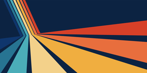 Abstract retrofuturism 70s background with rainbow wave stripes, vintage wavy lines, colorful retro vector pattern, 3D perspective striped wallpaper  © Hanna