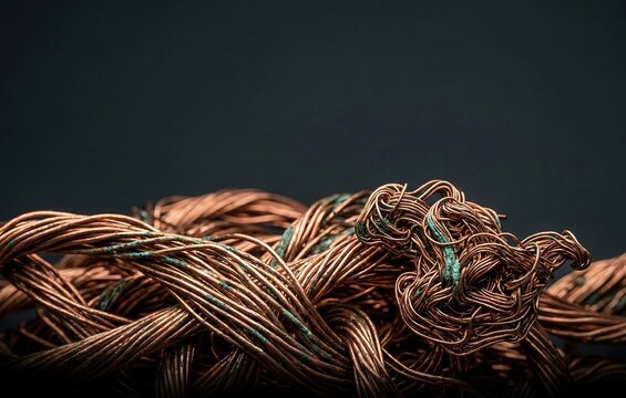 Extreme macro of raw industrial scrap copper wires misso technical collection