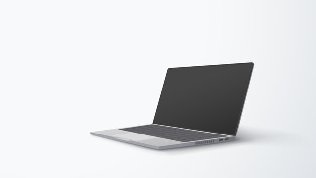 openned laptop in perspective view on grey