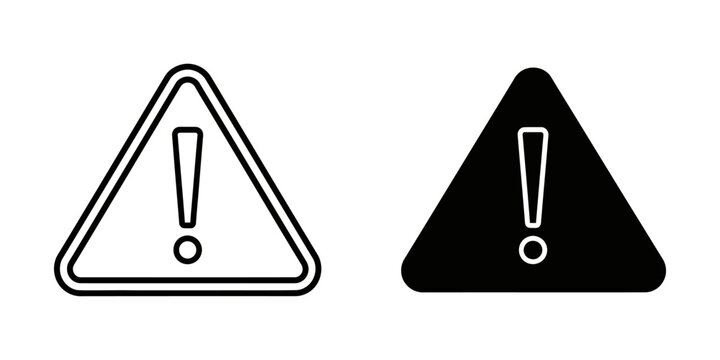 exclamation mark warning sign flat design vector illustration on white and black background