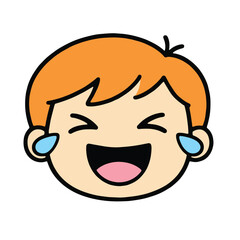 Obraz premium Laughing cartoon face happy child orange hair joyful cute isolated white background