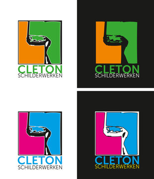 Painter's logo for an experienced painter in primary colors with a paint roller painting over another color.
